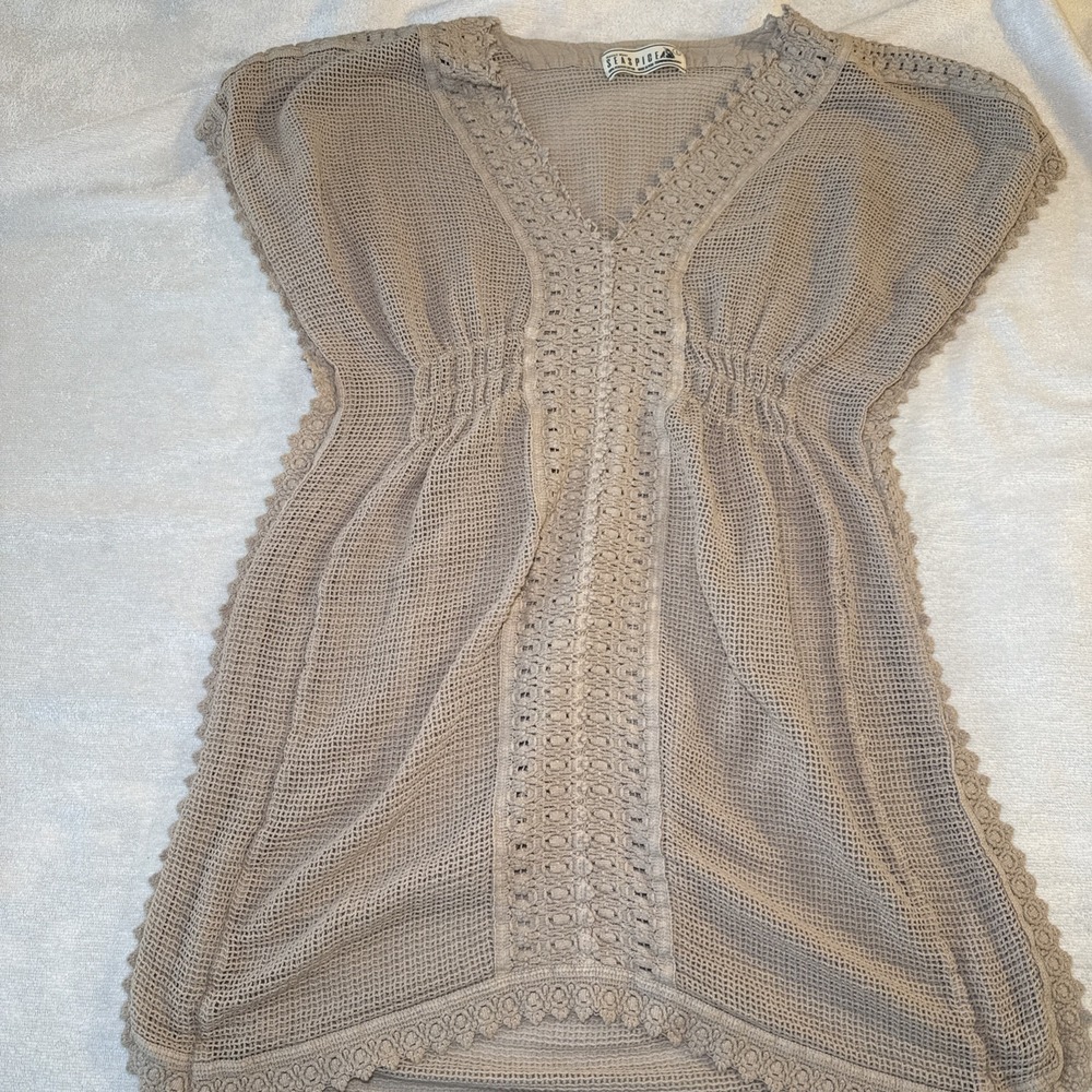 Seaspice Resort Wear Crochet Cover Up Tunic L Tan Boho Beach Peruvian Cotton